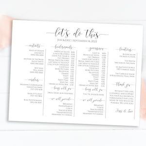 Wedding Party Timeline, Printable Wedding Day Schedule, Groomsmen Itinerary, Bridesmaid Agenda 100% Editable, Landscape Format PPW0550 Grace