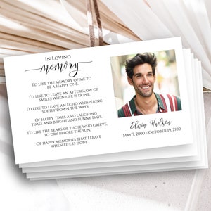 Memorial Card, Prayer Card, Celebration of Life, Funeral Poem Card, Email Text Memorial,  Editable Corjl Template PPF550-MemCard1L