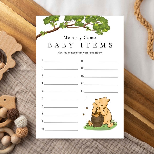 Baby Items Memory Game, Winnie the Pooh Baby Shower Games, Instant Download, Classic Pooh, Honey Bear Editable Printable PPB320 WINNIE