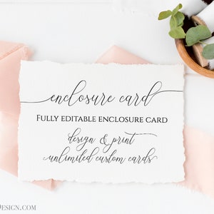 Custom Enclosure Card, Wedding, Bridal or Baby Shower Invitation Details, Simplistic Elegant Font Template Editable PPW0560 image 1