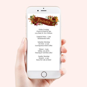 Floral Banner Itinerary, Fall Electronic Invitation, Autumn Editable Agenda, Thanksgiving Timeline, Event Schedule Template HARVEST-2021C