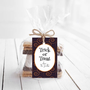 Editable Trick or Treat Tag: Swirl Halloween Favor (Digital Download)