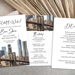 Plantilla de invitación de fin de semana de despedida de soltera en acuarela, detalles, tarjeta de invitación, fiesta en la ciudad de Nueva York, itinerario, imprimible PPW32 BROOKLYN