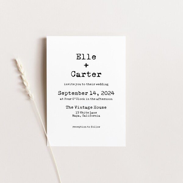 Minimalist Wedding Invitation Template, Retro Typewriter Text Invite, Photo Invite, Personalize Editable Instant Download PPW330 TYPEWRITER