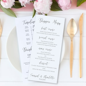 Modern Wedding Menu & Order of Events Template, Reception Timeline, Drink Menu Card, Wedding Icon Printable PPW0550 Grace
