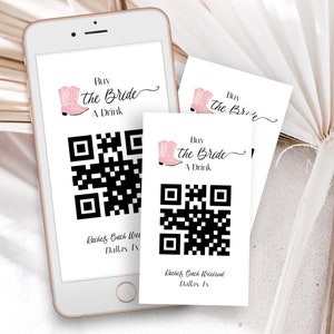 Pink Space Cowboy Bachelorette Drink QR Code Template, Editable Buy the Bride A Drink,  Cash App,  Western, Print, Text PPW917 CHELSEA