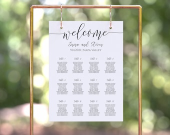 Wedding Elegant Calligraphy Seating Chart Sign, Poster, Display 100% Editable Template PPW0550 Grace