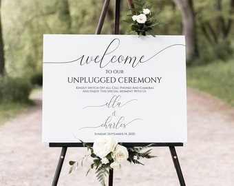 Unplugged Wedding Ceremony Welcome Sign, Printable Wedding Day Display, Easel Sign Editable  PPW0560