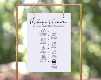 Wedding Day Timeline Sign, Welcome Sign, Wedding Sign, Ceremony Reception Itinerary  Template 100% Editable Corjl PPW508