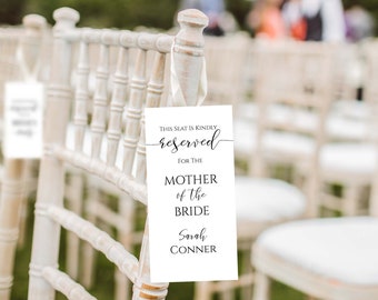 Chair Tags, Wedding Seating Reserved Signs, Editable Chair Tag, Template, Corjl PPW0550 Grace
