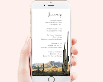 Arizona Desert Electronic Itinerary Template, Evite, Hen Party, Cactus Bridal Shower, Details, Schedule, Wedding Events PPW36 MESA