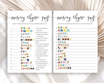 Emoji Kinderreim Quiz ~ Modernes Baby Shower Spiel ~ Elegante Schriftart Gender Neutral Theme ~ druckbares Spiel PPW550 GRACE