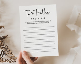 Bridal Shower Game Template, Two Truths and a Lie, Editable Modern Printable, Wedding Shower Party, Minimalist PPW554 EZRA