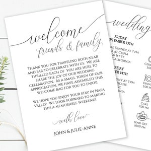 Welcome to Our Wedding Card, Wedding Weekend Timeline, Printable Out of Town Guests, Itinerary, Agenda, Printable Editable PPW0560 image 1