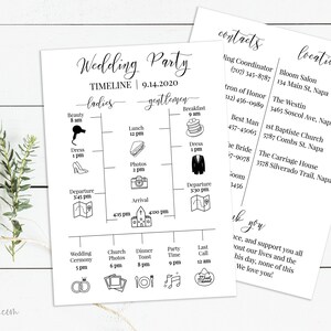 Wedding Party Timeline, Printable Wedding Day Schedule, Groomsmen Itinerary, Bridesmaid Agenda 100% Editable, PPW0550 GRACE image 1