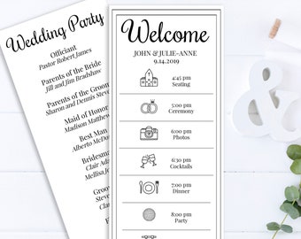 Wedding Program & Timeline, Event Schedule, Simple Cursive Script Design, Printable Editable PPW0570