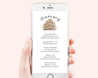 New Orleans Theme Itinerary Electronic Template, Evite, Hen Party, Bridal Shower, French Quarter Editable Text PPW30 CRESCENT