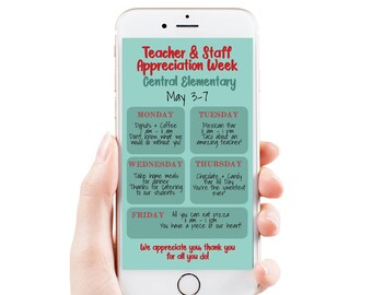 Virtual Teacher Appreciation Itinerary, Daily Events, Electronic Itinerary, Email or Text Schedule, Personalized Editable Template TAW155