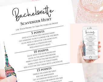 Bachelorette Scavenger Hunt Email Template, Bachelorette Party, Text Message Format, Editable Text, The Big Apple Corjl PPW42 PARK