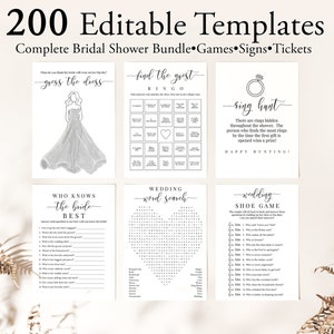 Bridal Shower Game Bundle, Minimalist Printable, Wedding Templates, Bachelorette Party, Editable Instant Download PPW551 ELLE