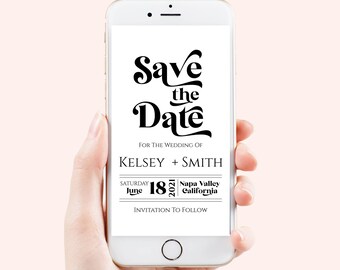 Save the Date Evite, Wedding Announcement, Electronic Invitation, Save our Date, Modern Retro Design, 100% Editable Template, Corjl PPW74