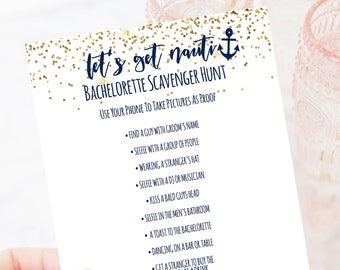 Bachelorette Party Scavenger Hunt Game Card Template, Bach Weekend Activity, Nautical, Let's Get Nauti, Bridal Activity MARIN PPW28