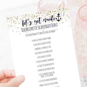 Bachelorette Party Scavenger Hunt Game Card Template, Bach Weekend Activity, Nautical, Let&#39;s Get Nauti, Bridal Activity MARIN PPW28