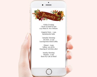 Floral Banner Itinerary, Fall Electronic Invitation, Autumn Editable Agenda, Thanksgiving Timeline, Event Schedule Template HARVEST-2021C