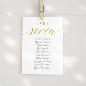 Wedding Seating Table Cards, Poster, Elegant Calligraphy Display, Gold Seating Chart, Editable Template, Corjl PPW2010G CLAIR