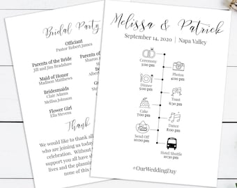 Wedding Minimalist Program, Printable Timeline, WeddIng Day Schedule, Ceremony Itinerary, Order of Service 100% Editable PPW0550 GRACE