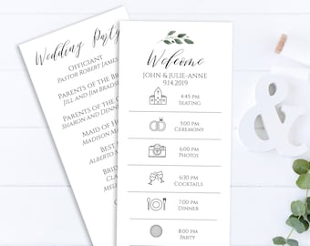 Wedding Program Timeline Card, Wedding Icon Timeline, Itinerary, Agenda, Schedule Printable Editable PPW0450