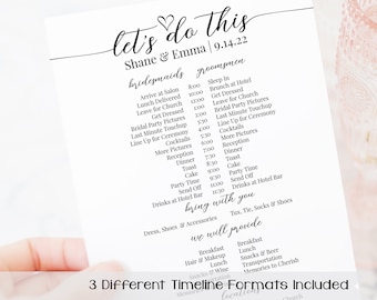 Wedding Party Timeline, Printable Wedding Day Schedule, Groomsmen Itinerary, Bridesmaid Agenda 100% Editable, Corjl PPW16 MAE