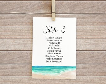 Beach Wedding Table Seating Cards Template, Event Table Seating Chart, Tropical Palm Tree Seating Chart, Table Number Seating PPW928 MALIA