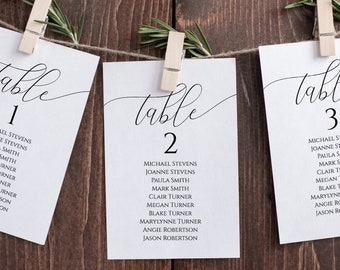 Wedding Seating Table Cards, Poster, Seating Chart, Elegant Calligraphy Display 100% Editable Template PPW0560