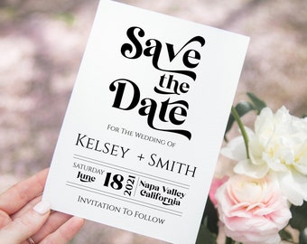 Modern Retro Save the Date Template, Wedding Invite, Editable Printable Invitation PPW74