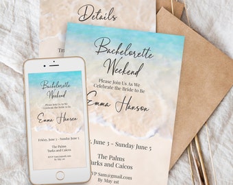 Beach Bachelorette Weekend Invitation Template, Bachelorette Party, Printable and Text Message Format, Blush, 100% Editable PPW20 BREE