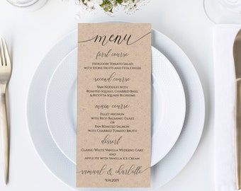 Wedding Table Menu Cards, Event Table Decor, Elegant Calligraphy, Dinner Menu Printable Editable Template PPW0560