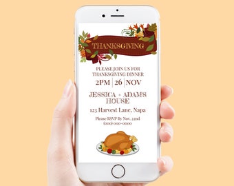 Thanksgiving Dinner Invitation, Friendsgiving, Harvest Evite, Electronic Invitation Digital, Text Invite Template HARVEST-C1e