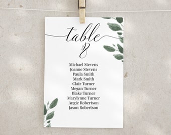 Wedding Table Seating Cards, Greenery Reception Seating Chart, Seating Display, Event Seating 100% Editable 2021 JILLIAN