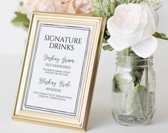 Signature Drinks Menu Template, Silver Sign, Editable Menu Wedding Sign, Modern Bar Printable, Printable Template Corjl PPW-NY21S