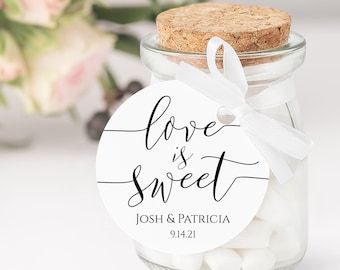 Round Modern Elegant Calligraphy Love is Sweet Wedding Favor Tag and Label 100% Editable PPW0550 GRACE