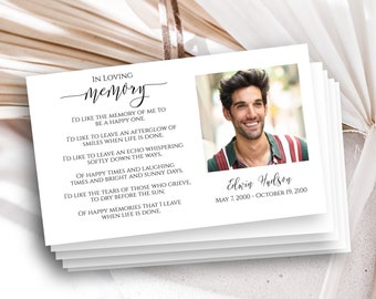 Memorial Card, Prayer Card, Celebration of Life, Funeral Poem Card, Email Text Memorial,  Editable Corjl Template PPF550-MemCard1L