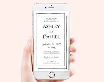 Electronic Wedding Invitation, Silver Mobile Phone Invite, Evite, Text message, Email Details, Metallic Foil Editable Text,  Corjl PPW-NY21