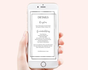 Silver Wedding Details, Bachelorette, Wedding, Family Reunion, Electronic Info, Email Details, Editable Text, Editable, Corjl PPW-NY21