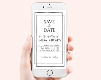 Save the Date, Wedding Electronic Announcement, Silver Frame Wedding Date, Text Message, Email, Mobile Phone, Editable, Corjl PPW-NY21