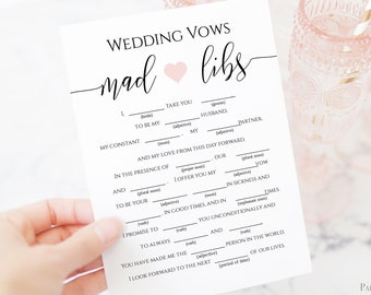 Wedding Vows Mad Libs Template, Bridal Shower Game, Rustic Modern Elegant DesigN, Editable  PPW0550 Grace