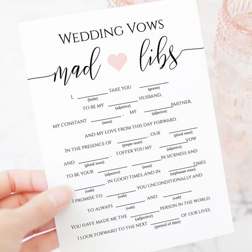 Wedding Vows Mad Libs Template Bridal Shower Game Rustic Etsy