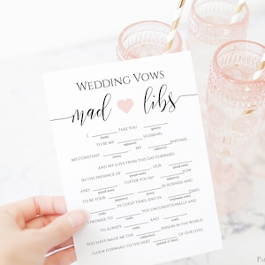 Wedding Vows Mad Libs Template, Bridal Shower Game, Rustic Modern Elegant DesigN, Editable PPW0550 Grace image 1