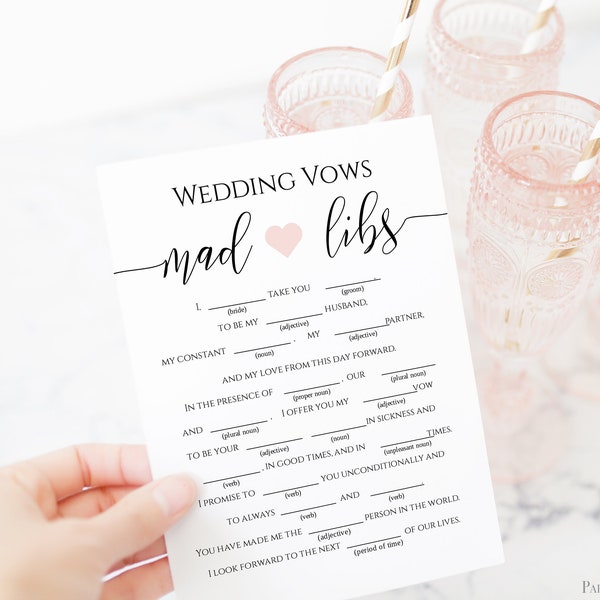 Wedding Vows Mad Libs Template, Bridal Shower Game, Rustic Modern Elegant DesigN, Editable  PPW0550 Grace