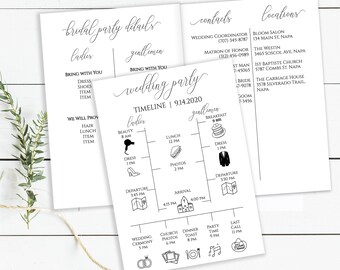 Wedding Party Timeline and Details Schedule, Printable Groomsmen & Bridesmaid Agenda, Folding Itinerary, Printable Editable PPW0560